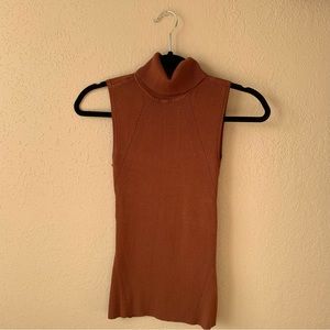 Cognac sleeveless turtleneck sweater